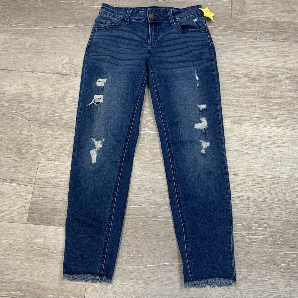 Girl’s Justice Dark Blue Distressed Straight Jeans Size 14